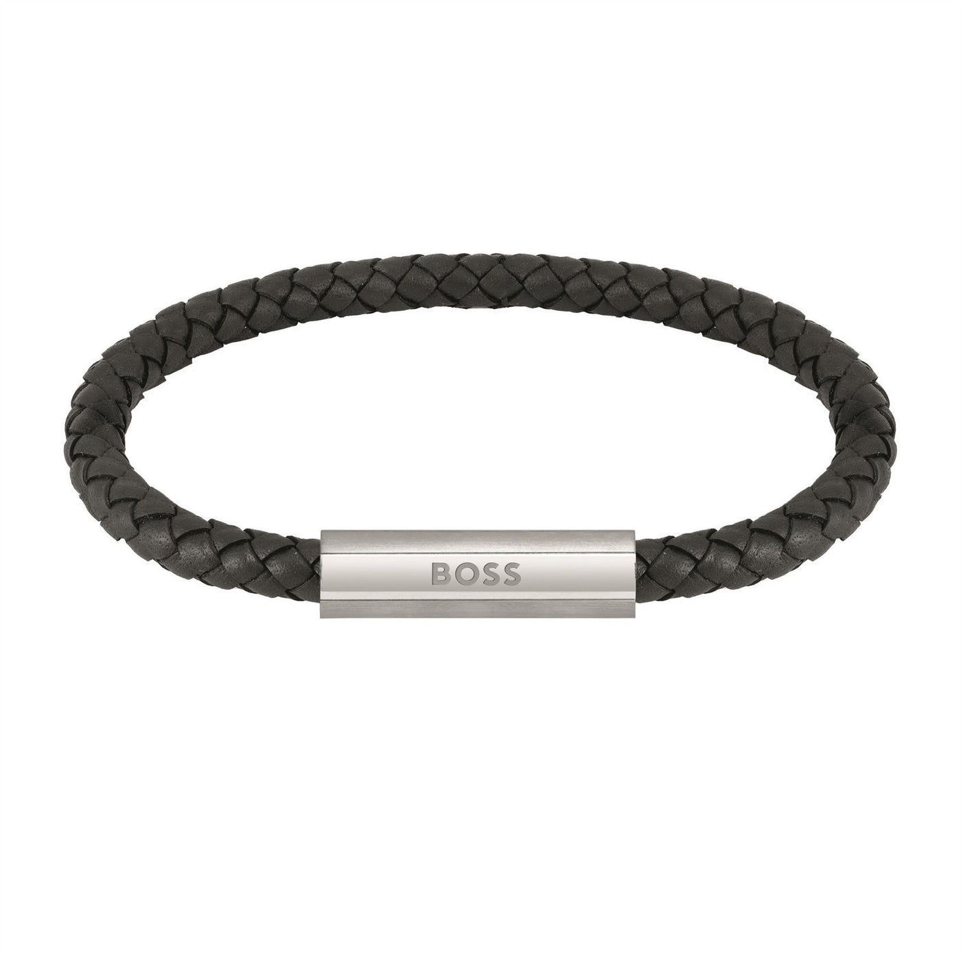 Boss Braided Black Leather Bracelet