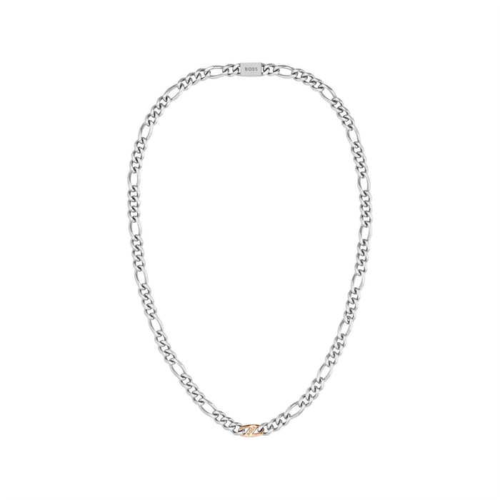 Boss Rian Stainless Steel And Carnation Gold Ip Figaro Chain
