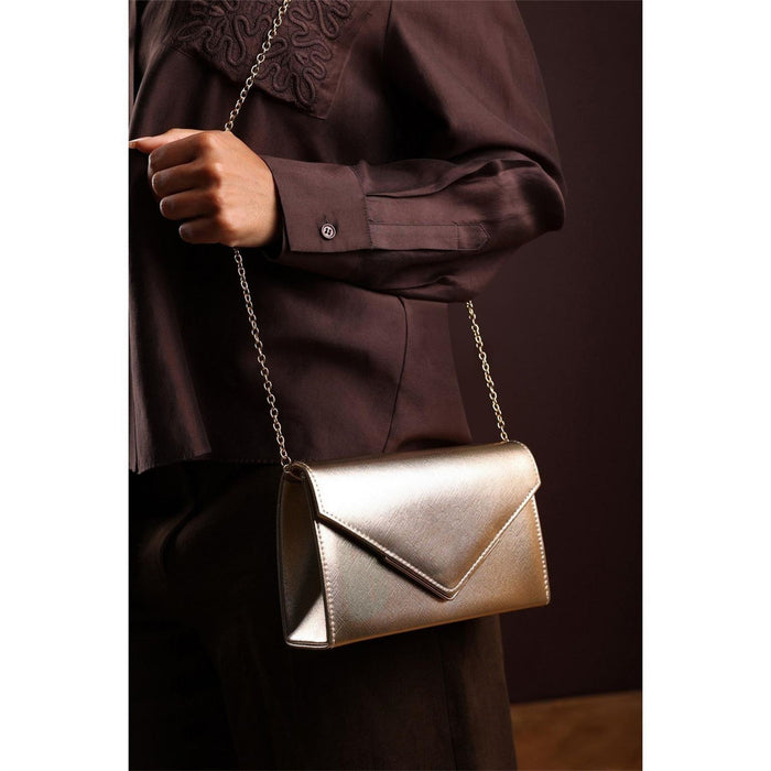 Wheres That From Metallic Clutch Bag With Flap Closure