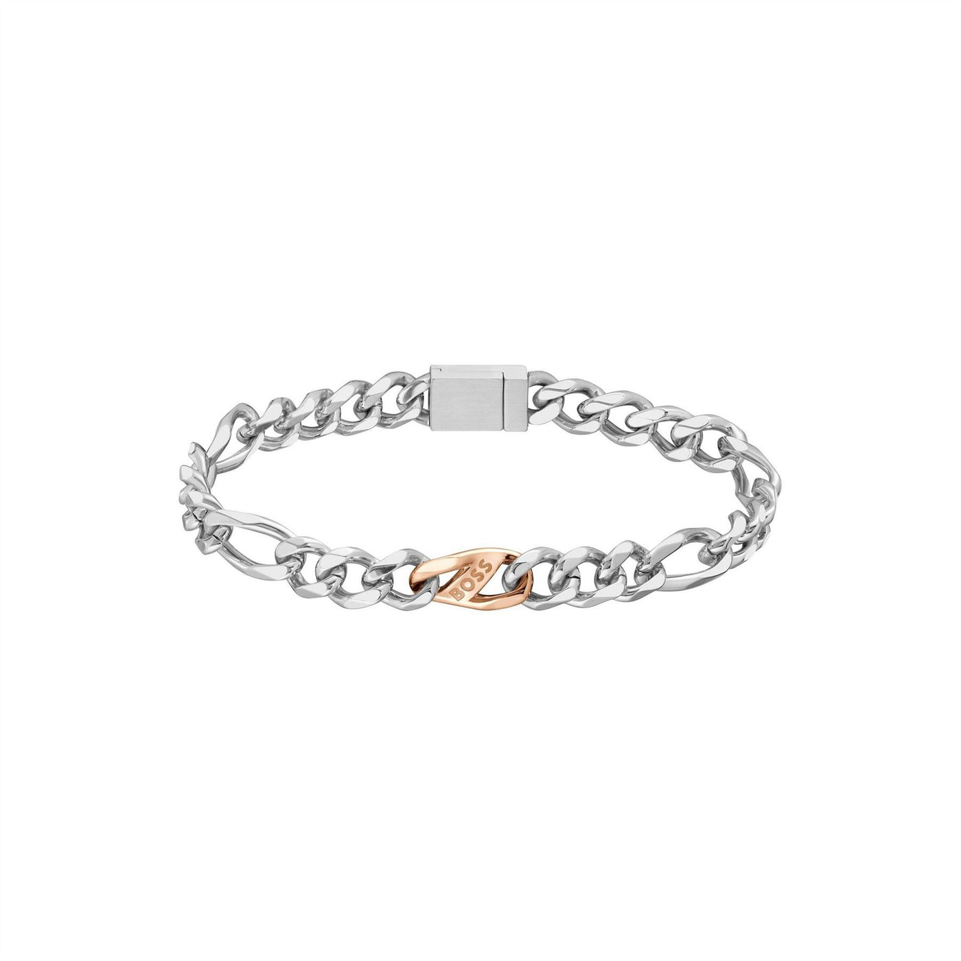 Boss Rian Stainless Steel And Rose Gold Ip Figaro Bracelet
