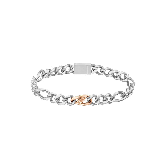 Boss Rian Stainless Steel And Rose Gold Ip Figaro Bracelet