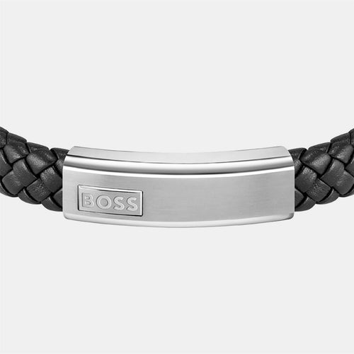 Boss Lander Stainless Steel Leather Bracelet