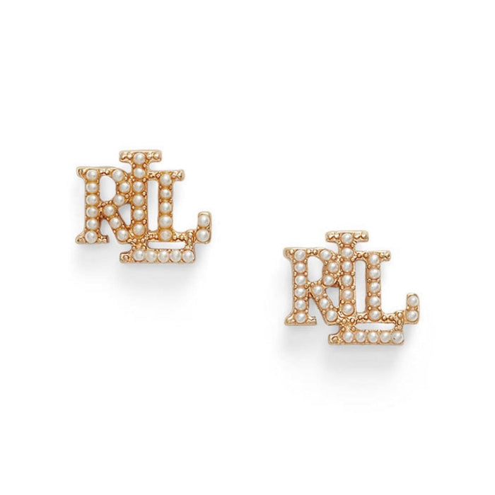 Lauren by Ralph Lauren Ralph Lauren Pearl  And  Gold Logo Stud Earrings