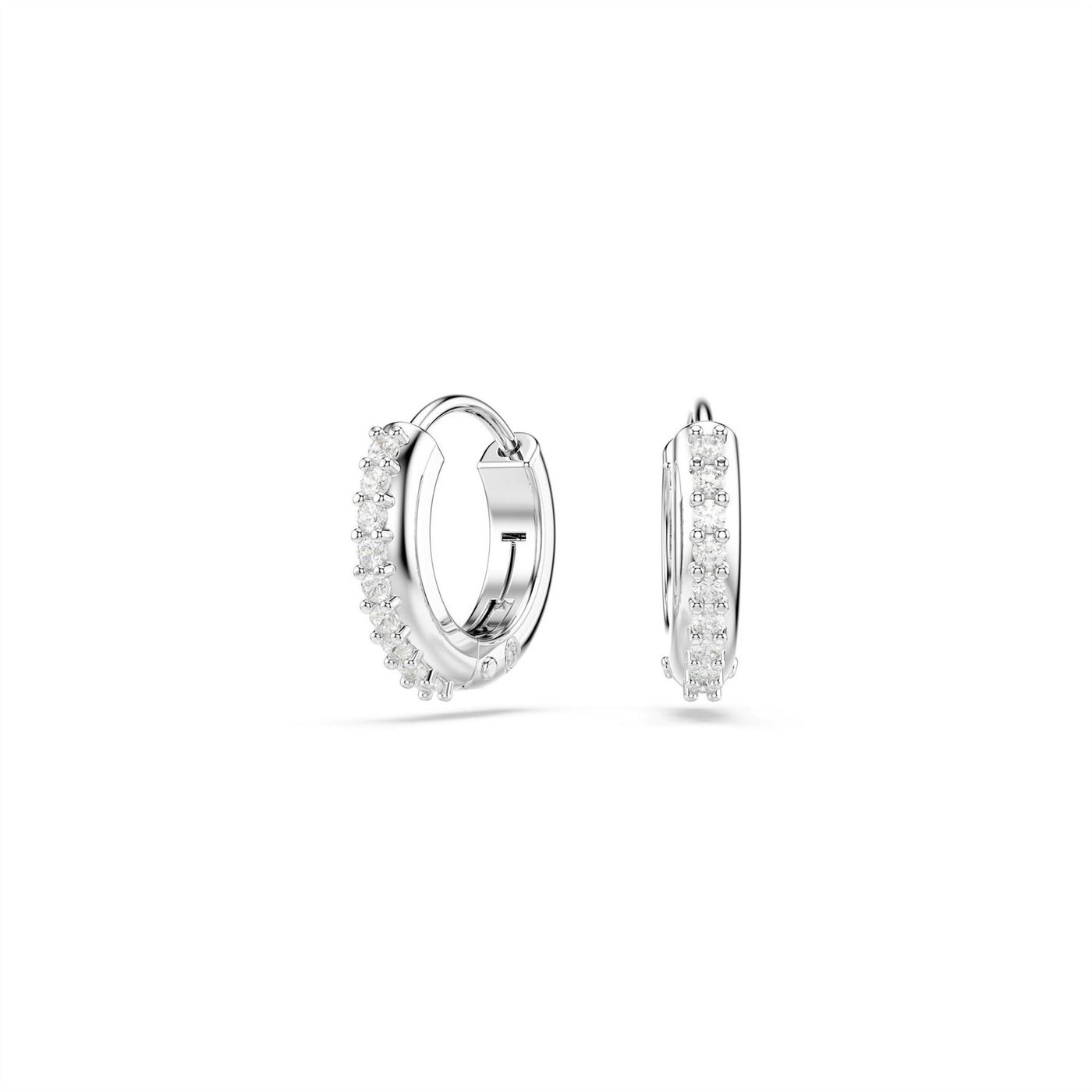 Swarovski Hoop Earrings, Round Cut, White, Rhodium Plated