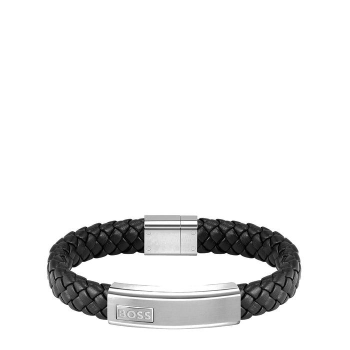 Boss Lander Stainless Steel Leather Bracelet
