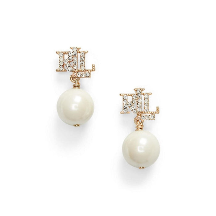 Lauren by Ralph Lauren Ralph Lauren Gold Pave Logo Pearl Drop Earrings