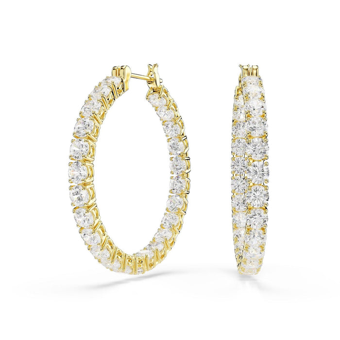 Swarovski Hoop Earrings, Round Cut, Blue, Rhodium Plated