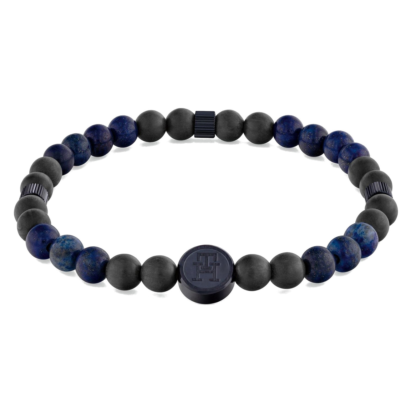 Tommy Hilfiger Hilfiger Mens Black And Blue Ip Lapis Carbon Fibre Reinforced Polymer Beaded Bracelet