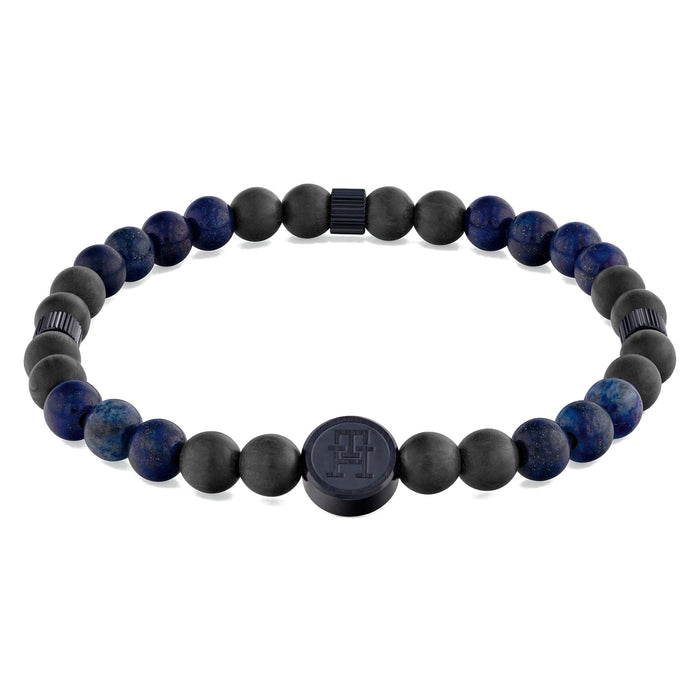 Tommy Hilfiger Hilfiger Mens Black And Blue Ip Lapis Carbon Fibre Reinforced Polymer Beaded Bracelet