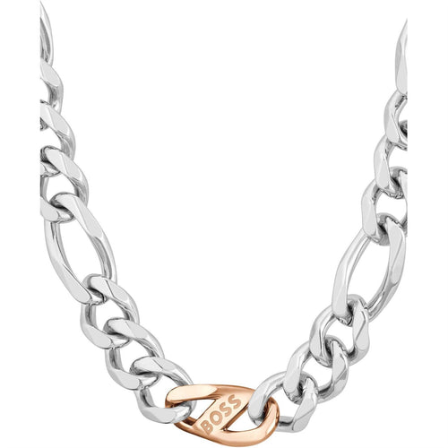 Boss Rian Stainless Steel And Carnation Gold Ip Figaro Chain