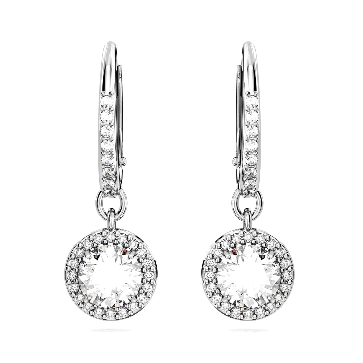 Swarovski Angelic Drop Earrings, Round Cut, White, Rhodium Plated