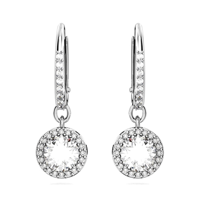 Swarovski Angelic Drop Earrings, Round Cut, White, Rhodium Plated