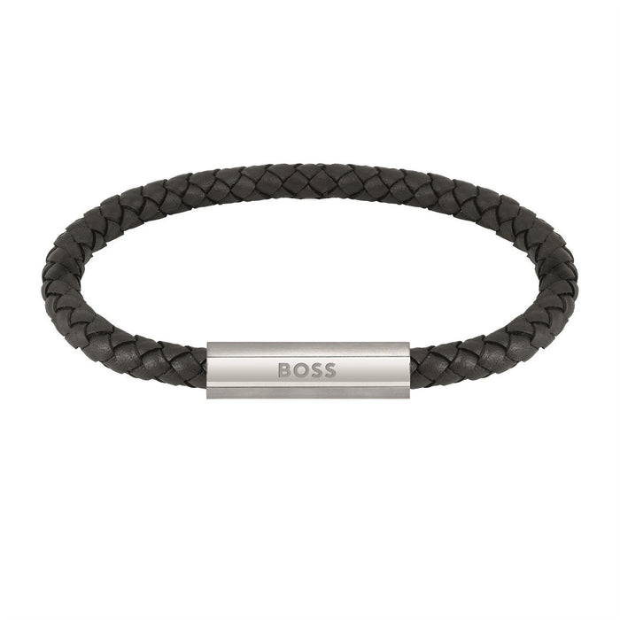 Boss Braided Black Leather Bracelet